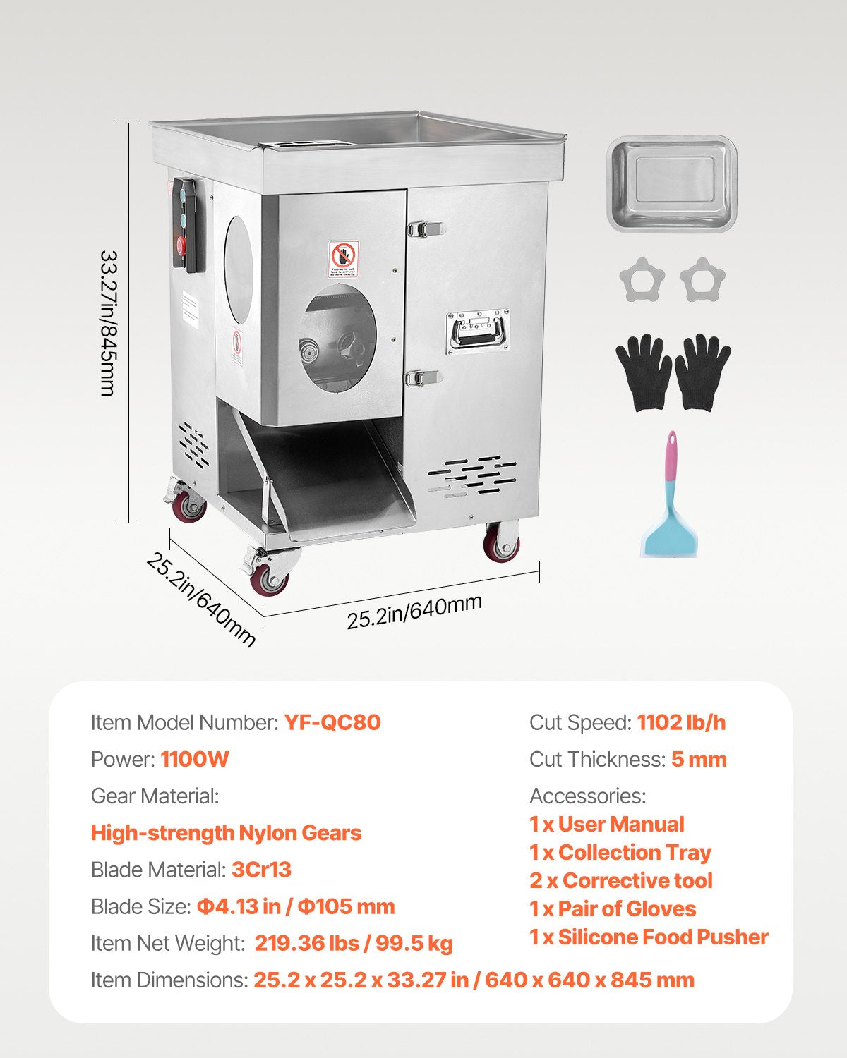 VEVOR Electric Meat Cutter Machine 1100W Commercial Meat Slicer Cutting Machine