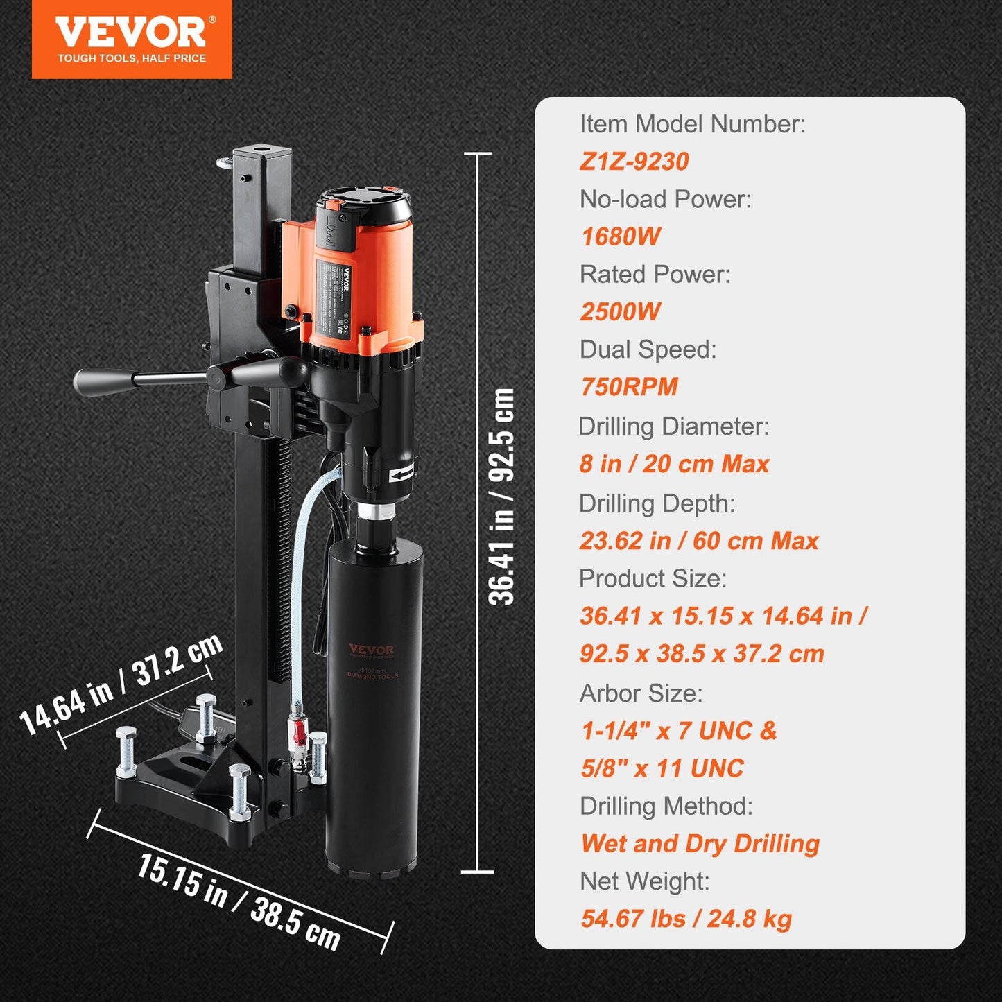 Heavy-Duty 20cm Core Drill Rig with Stand, 3200W Motor for Concrete & Stone