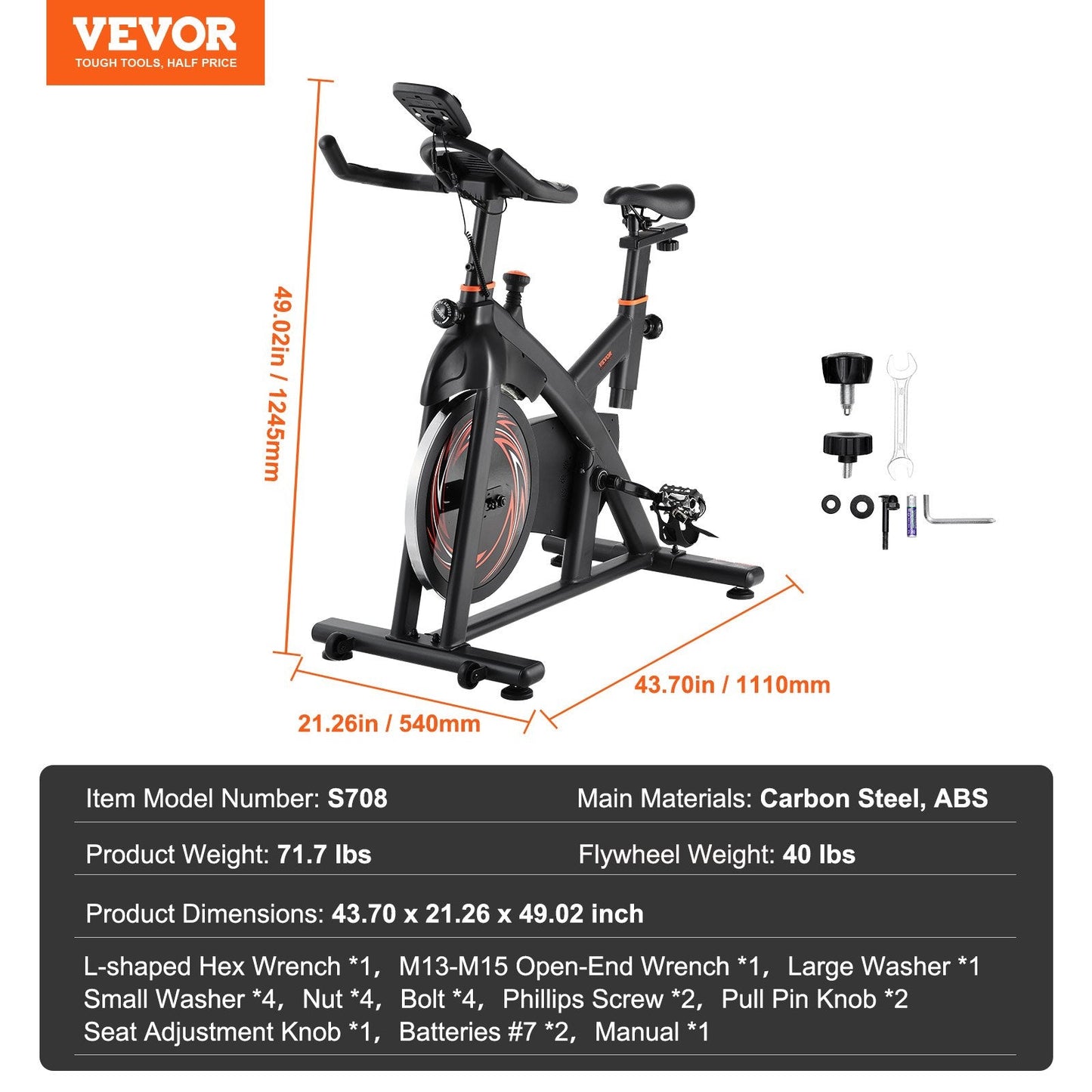 Magnetic Resistance Indoor Cycling Bike with Adjustable Positions, 32.5 kg Capacity