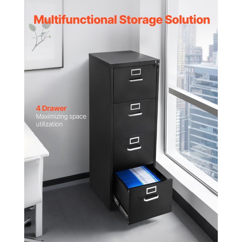 VEVOR 4 Drawer File Cabinet Metal Vertical Cabinet with Lock for Home Office