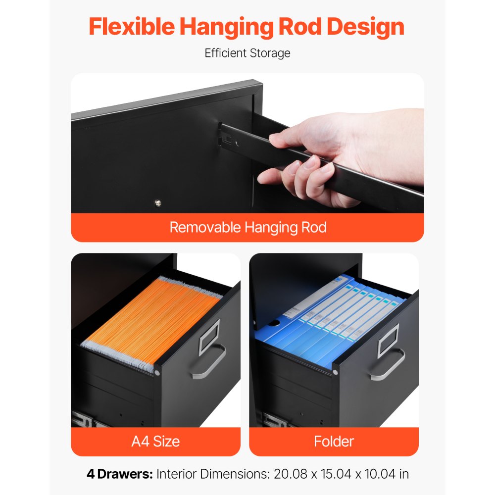 VEVOR 4 Drawer File Cabinet Metal Vertical Cabinet with Lock for Home Office