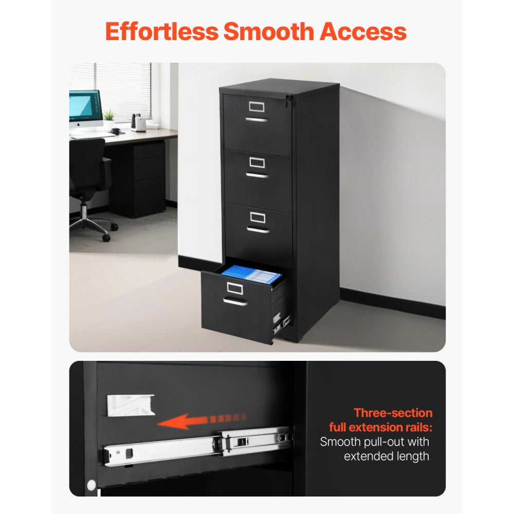 VEVOR 4 Drawer File Cabinet Metal Vertical Cabinet with Lock for Home Office