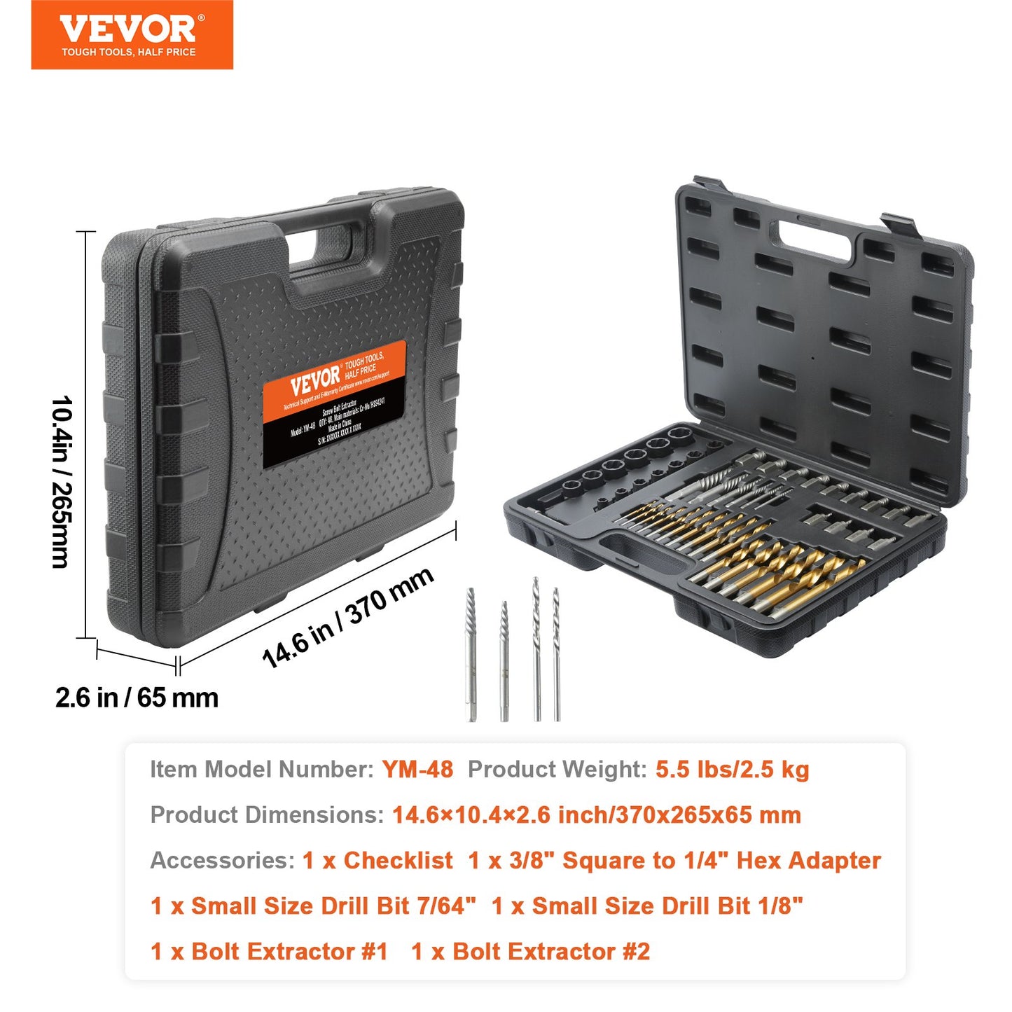 VEVOR 48-Piece Bolt Extractor Screw Extractor Set, with 13 PCS Bolt Extractor Set,