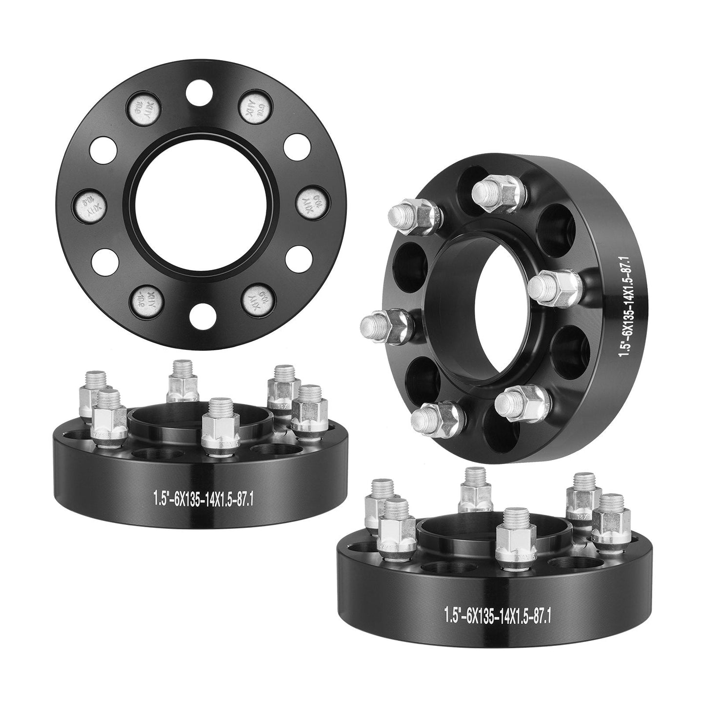 1.5m Wheel Spacers Adapters, 6 Lug Forged, Set of 4, Black, Aluminum Alloy