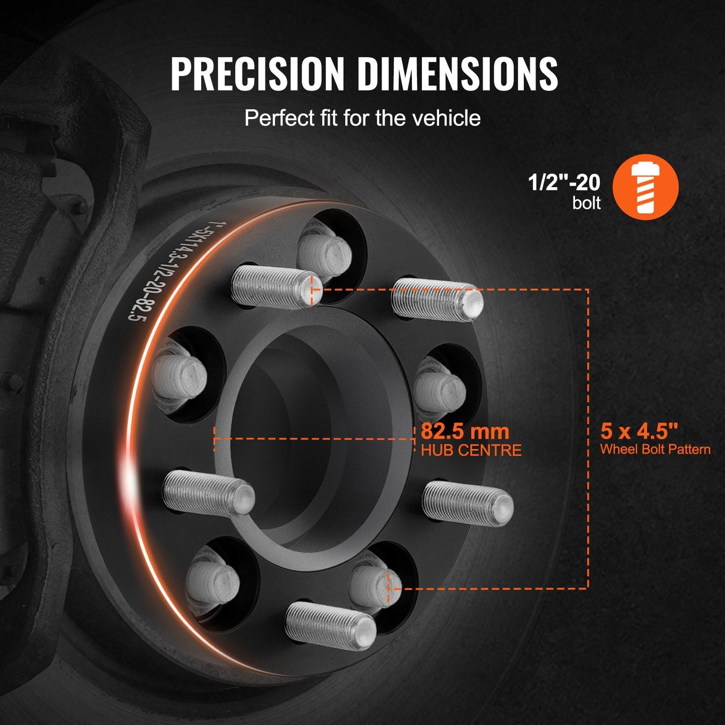1m x 0.13m Wheel Spacers & Adapters, 5 Lug, Aluminum, Set of 4, Black