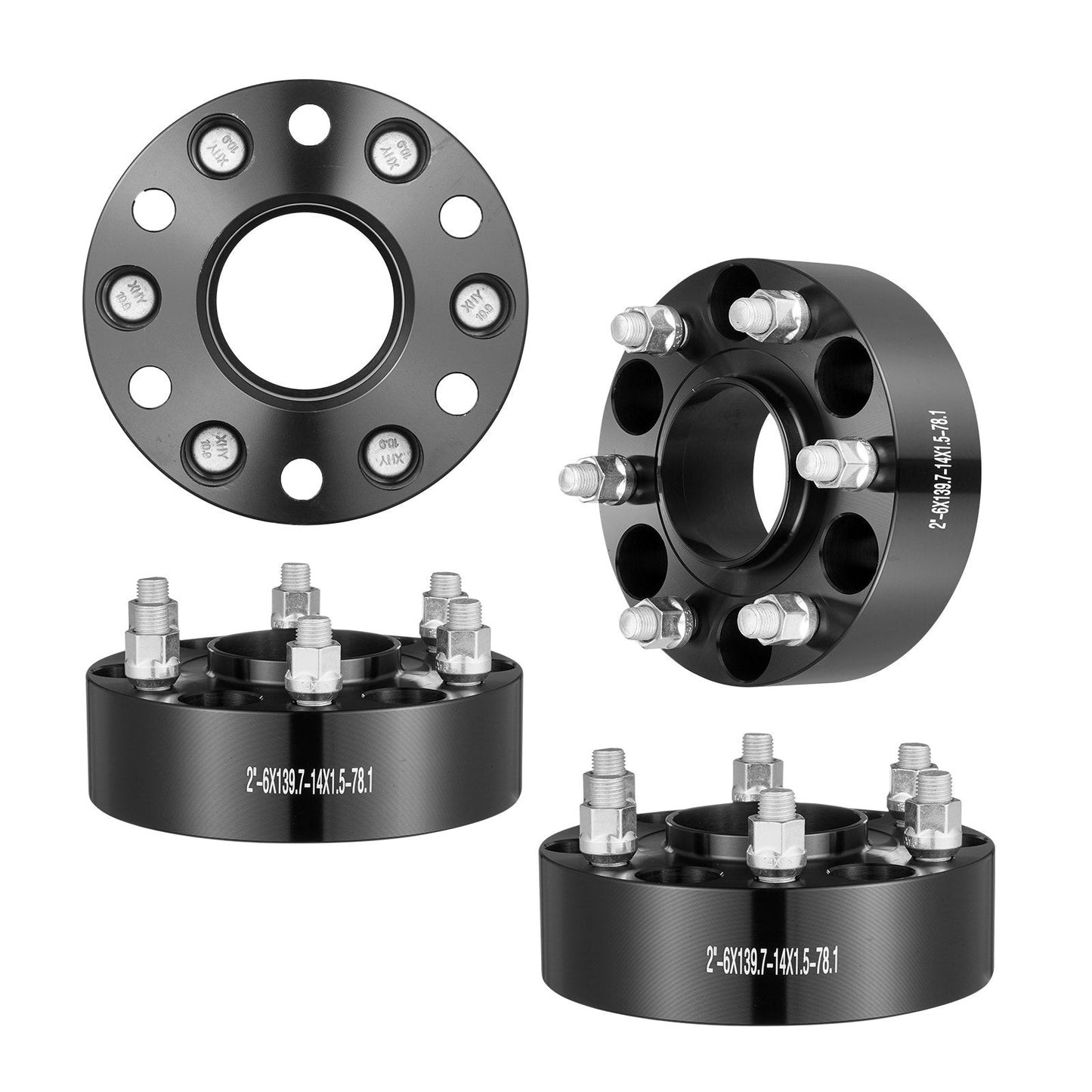2m x 5.5m 6-Lug Wheel Spacers - Set of 4, Black, Durable Aluminum Alloy