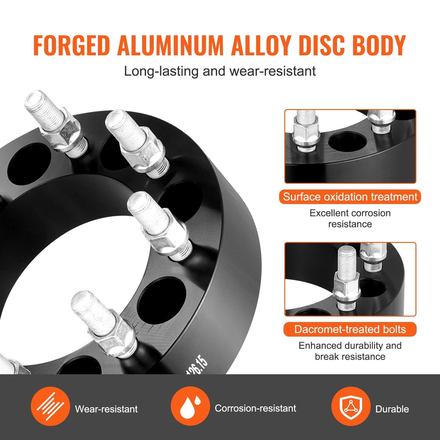 2 Meter Wheel Spacers & Adapters, 8 Lug, Aluminum, Set of 2, Black