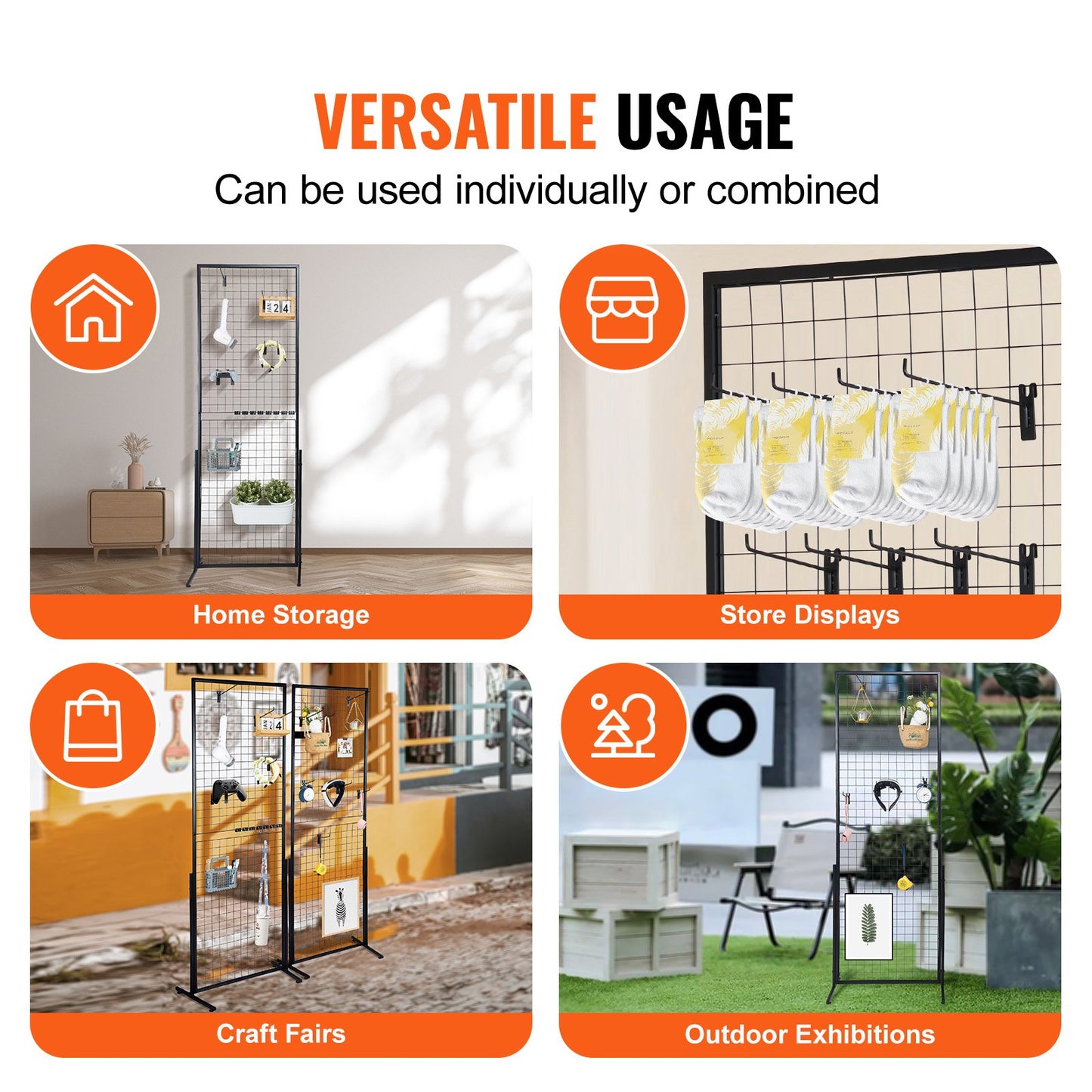 VEVOR 2' x 5.6' Grid Wall Panels Tower, 2 Packs Wire Gridwall Display Racks with
