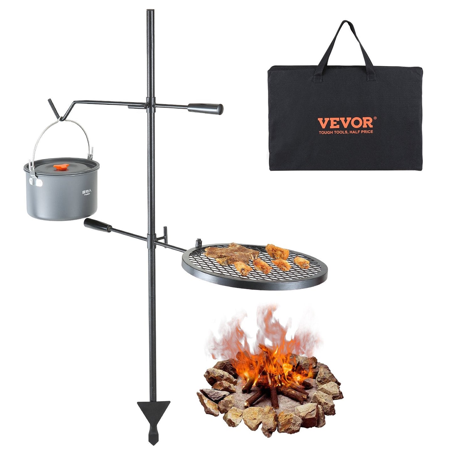Adjustable Heavy Duty Steel Campfire Grill with Swivel Design for Open Fire Cooking
