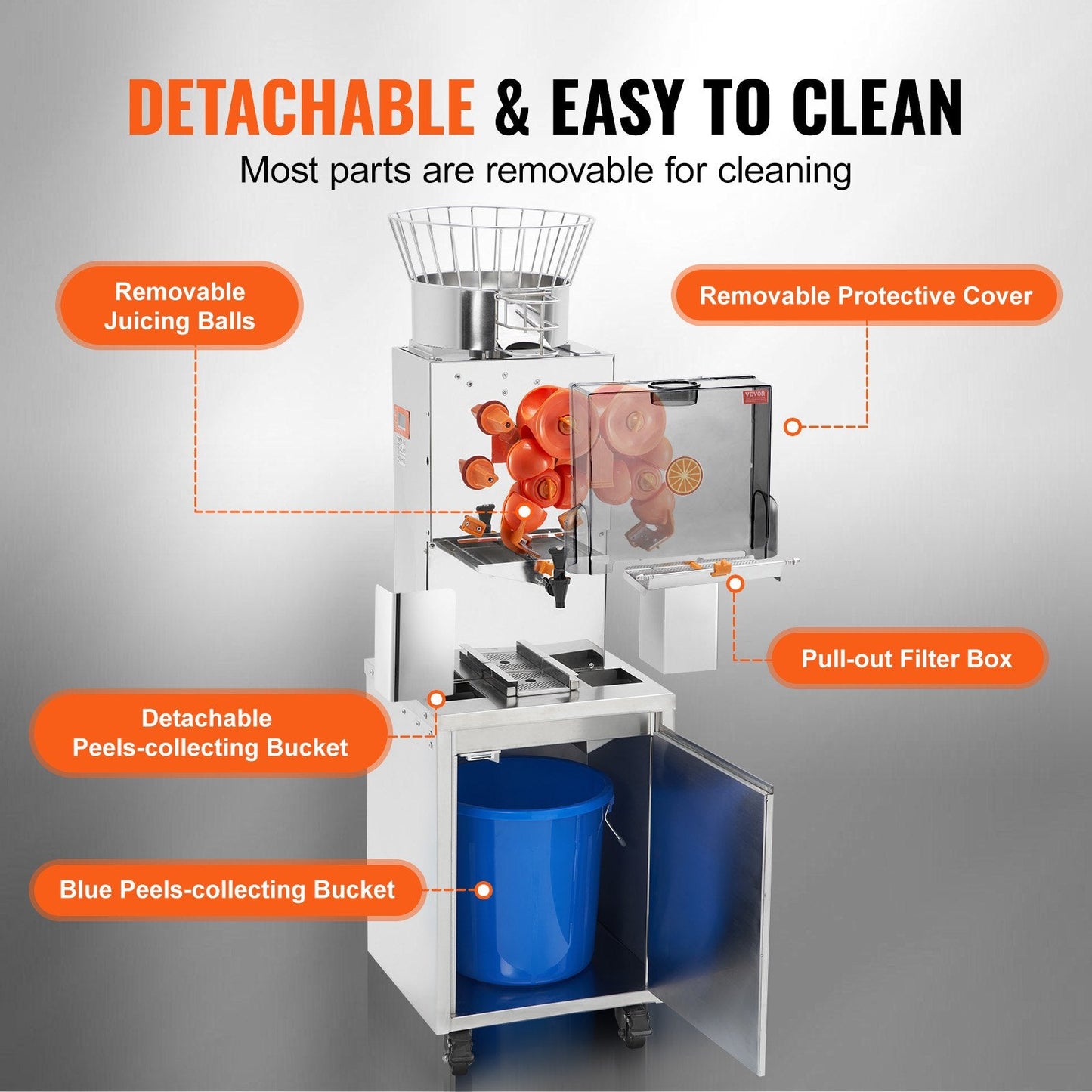 Commercial Orange Juicer, 120W Automatic Extractor, 25 Oranges/Min, Stainless Steel