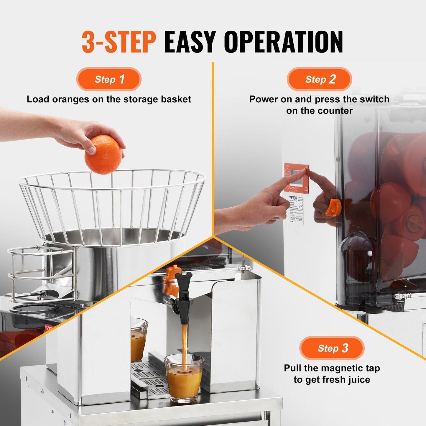 Commercial Orange Juicer, 120W Automatic Extractor, 25 Oranges/Min, Stainless Steel