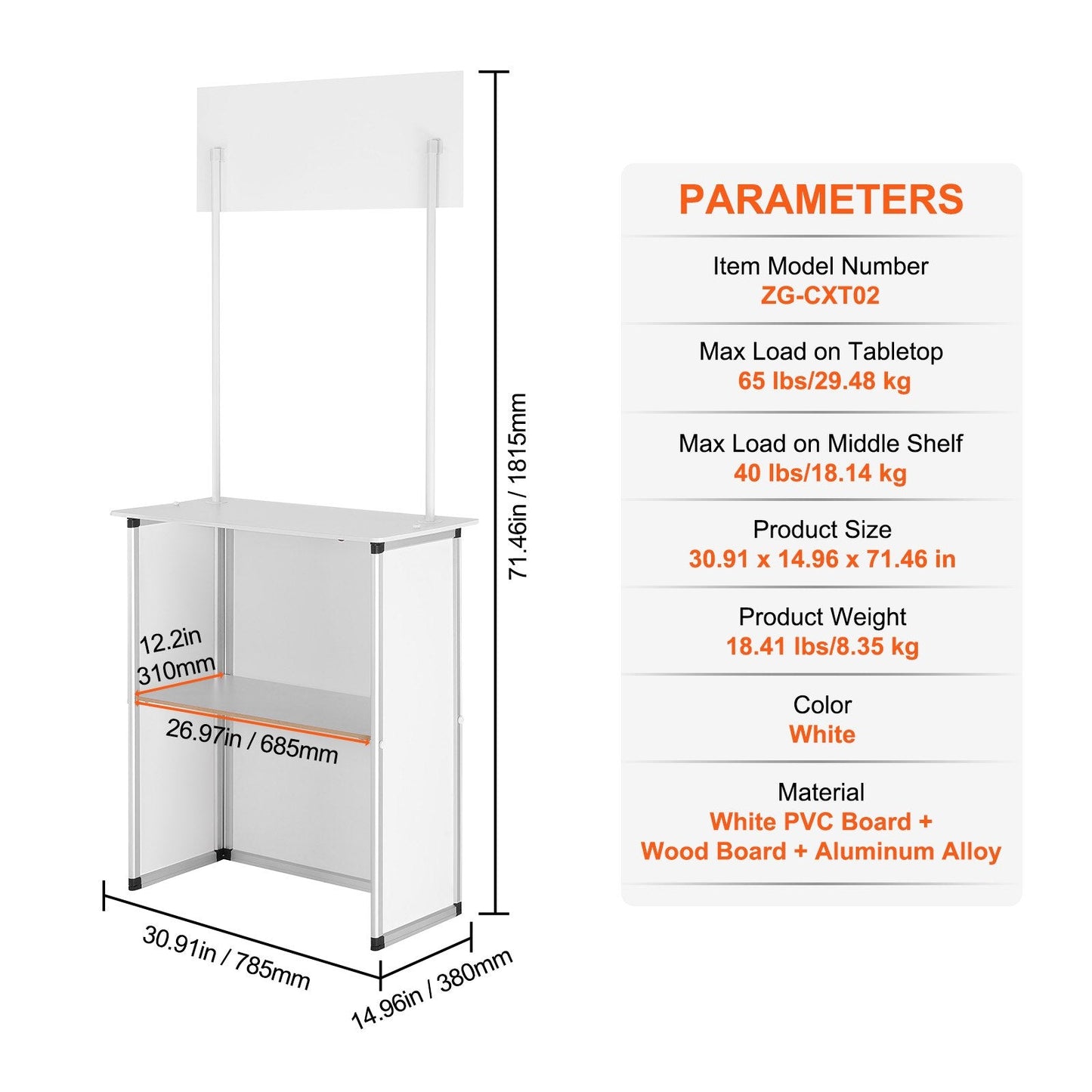 Portable Exhibition Display Counter with Storage, 1.8m, Foldable and Lightweight