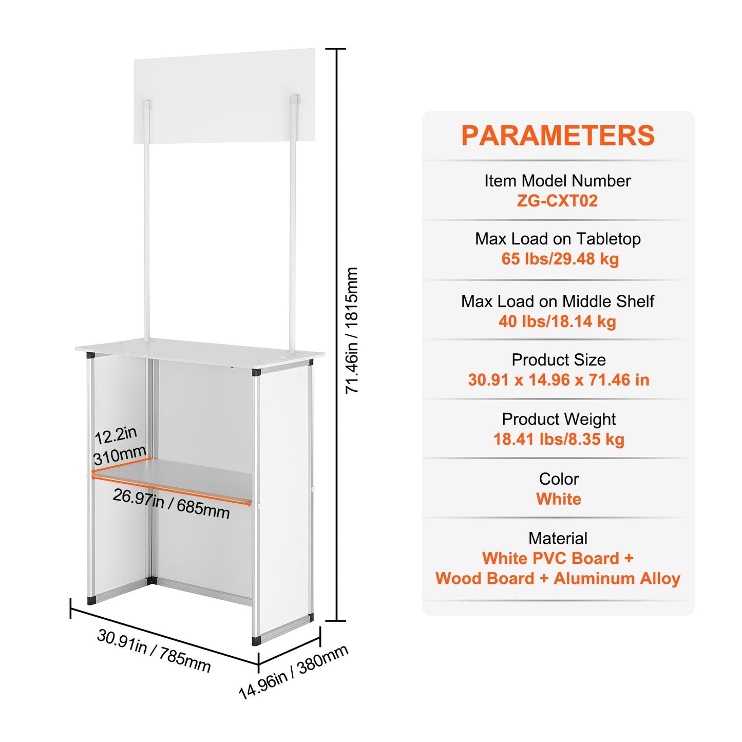 VEVOR Portable Tradeshow Podium Table, 785 x 380 x 1815 mm, Display Exhibition Counter