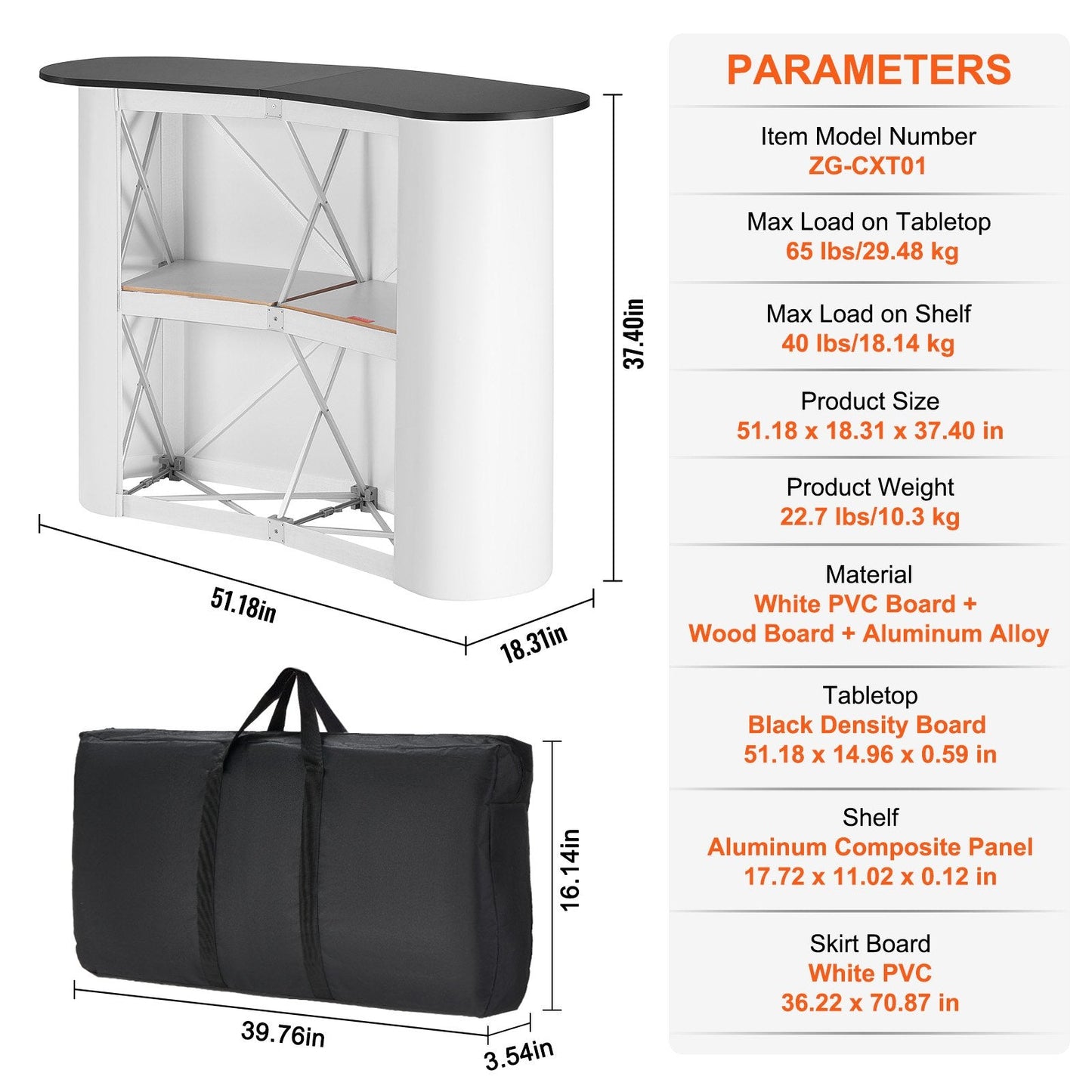 Portable Exhibition Counter with Storage, 1.3 x 0.47 x 0.95 m, Foldable Design
