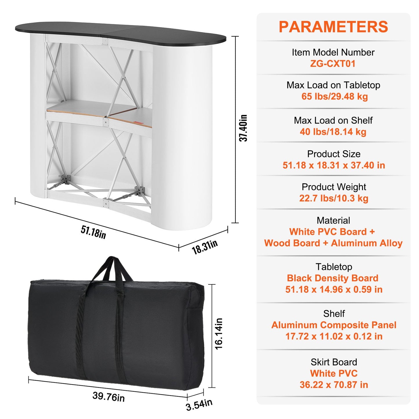 VEVOR Portable Tradeshow Podium Table, 1300 x 465 x 950 mm, Display Exhibition Counter