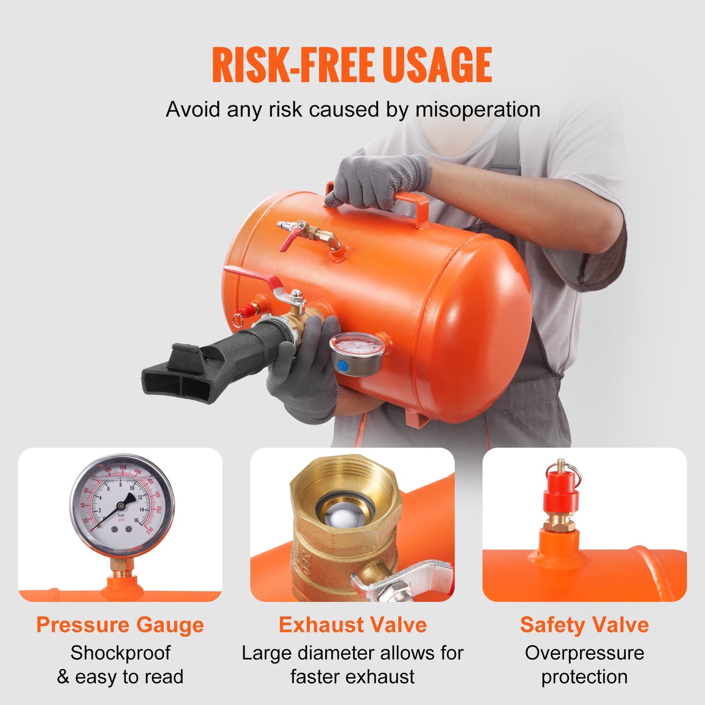 VEVOR Tire Bead Seater, 5 Gal/19L Air Tire Bead Blaster with Pressure Gauge & Handle,