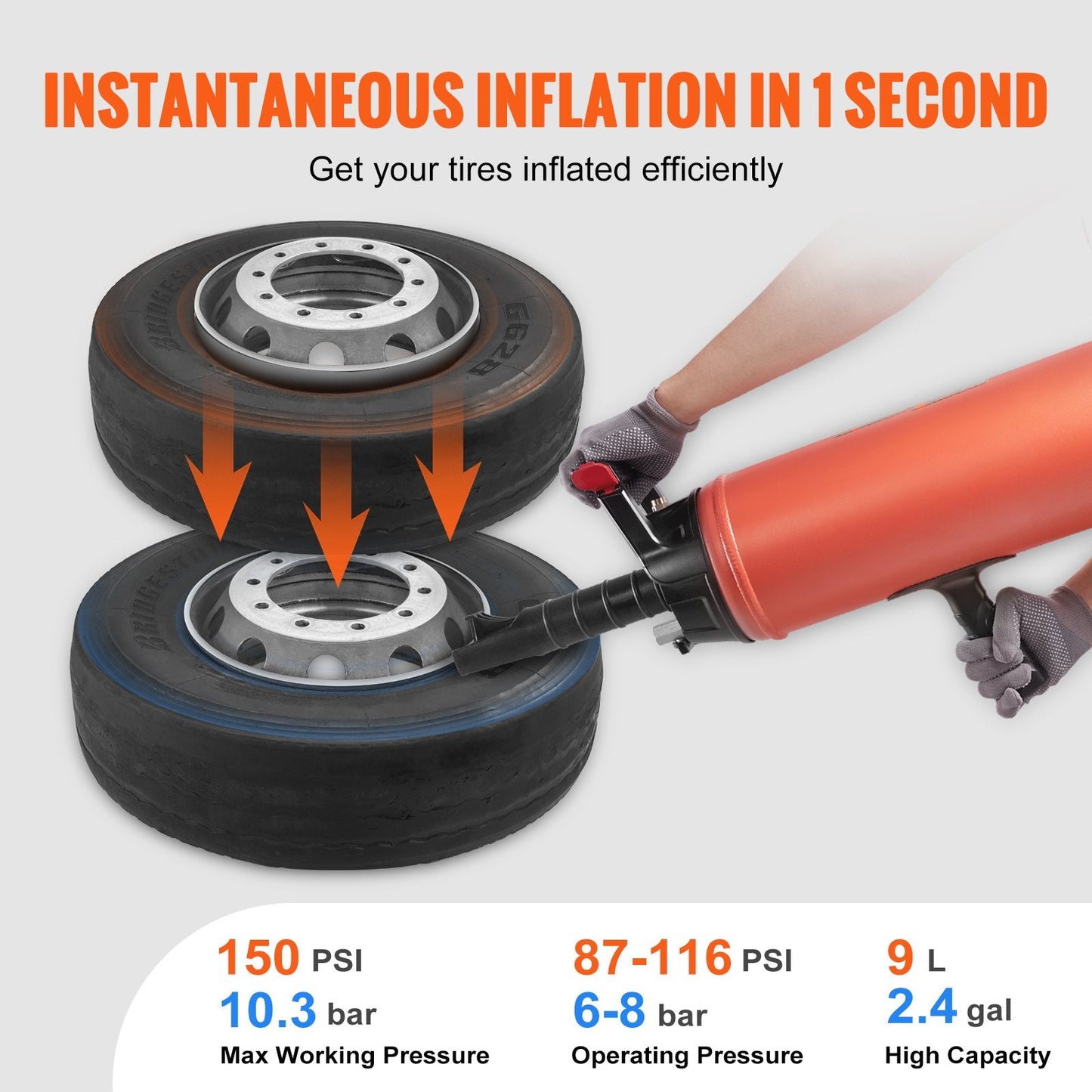 Handheld Tire Bead Seater Blaster 9L, 150 PSI for Auto & Tractor Repair