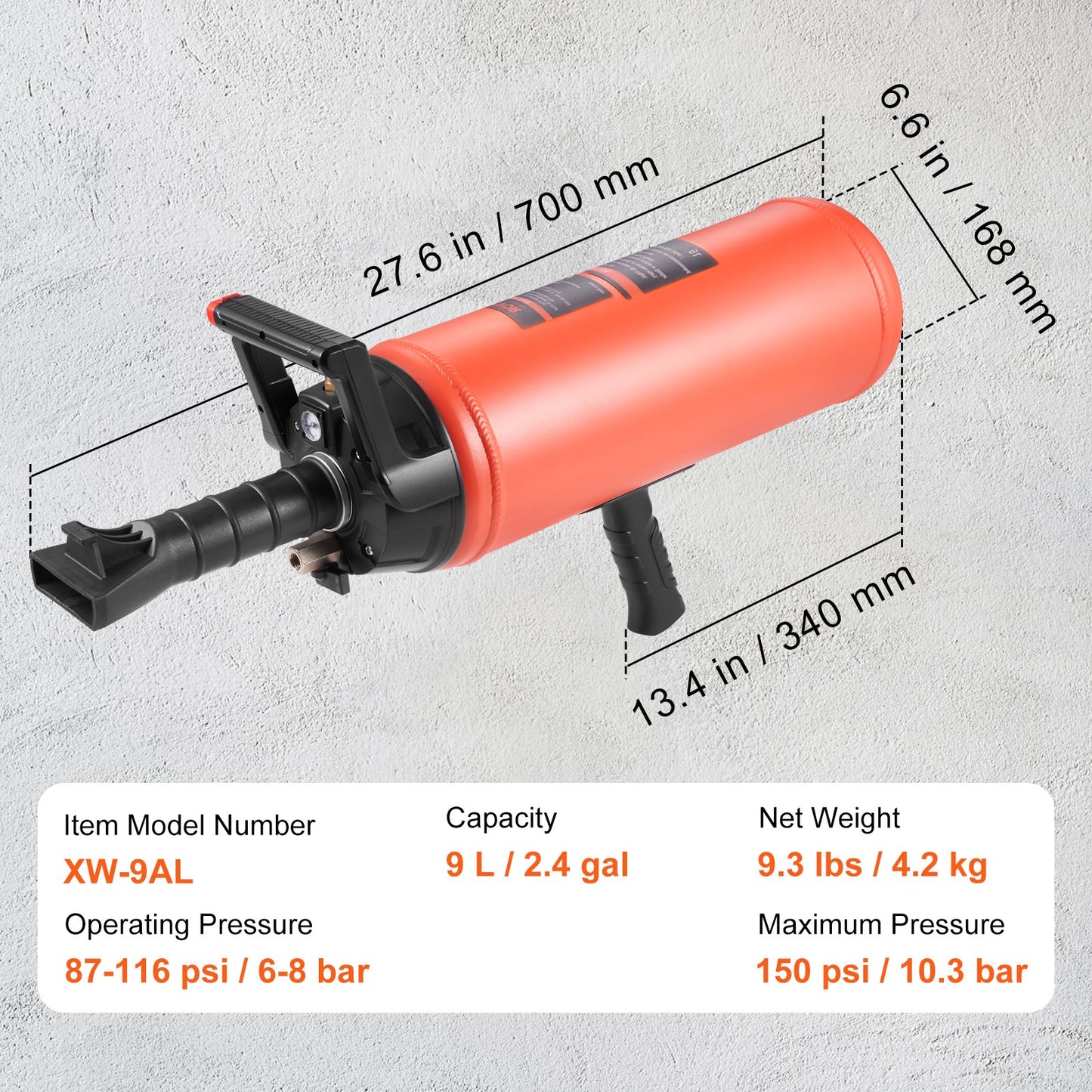 VEVOR Tire Bead Seater, 2.4 Gal/9 L Air Tire Bead Blaster, 150 PSI Handheld Bead