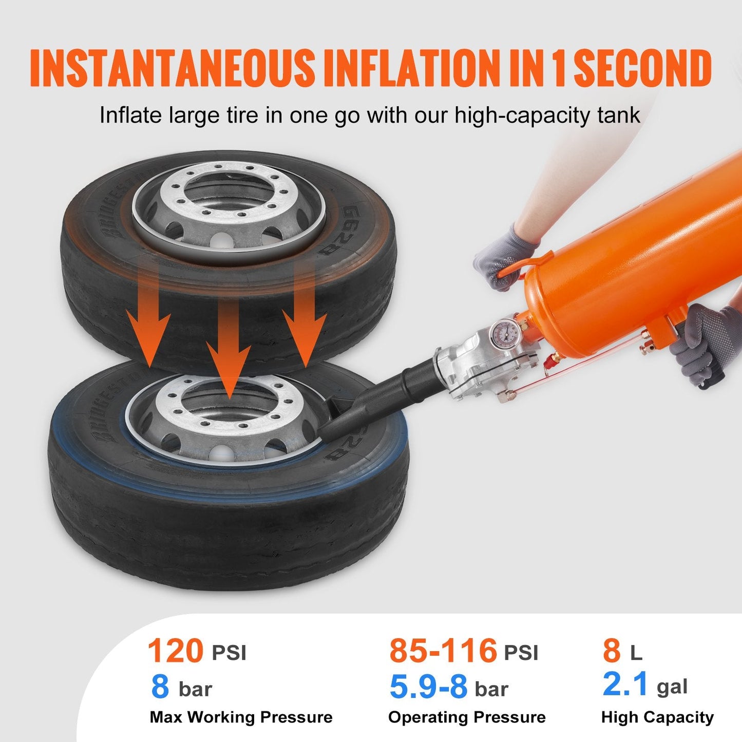 Portable 8L Air Tire Bead Blaster, 120 PSI for Tractor, Truck, ATV, and Car