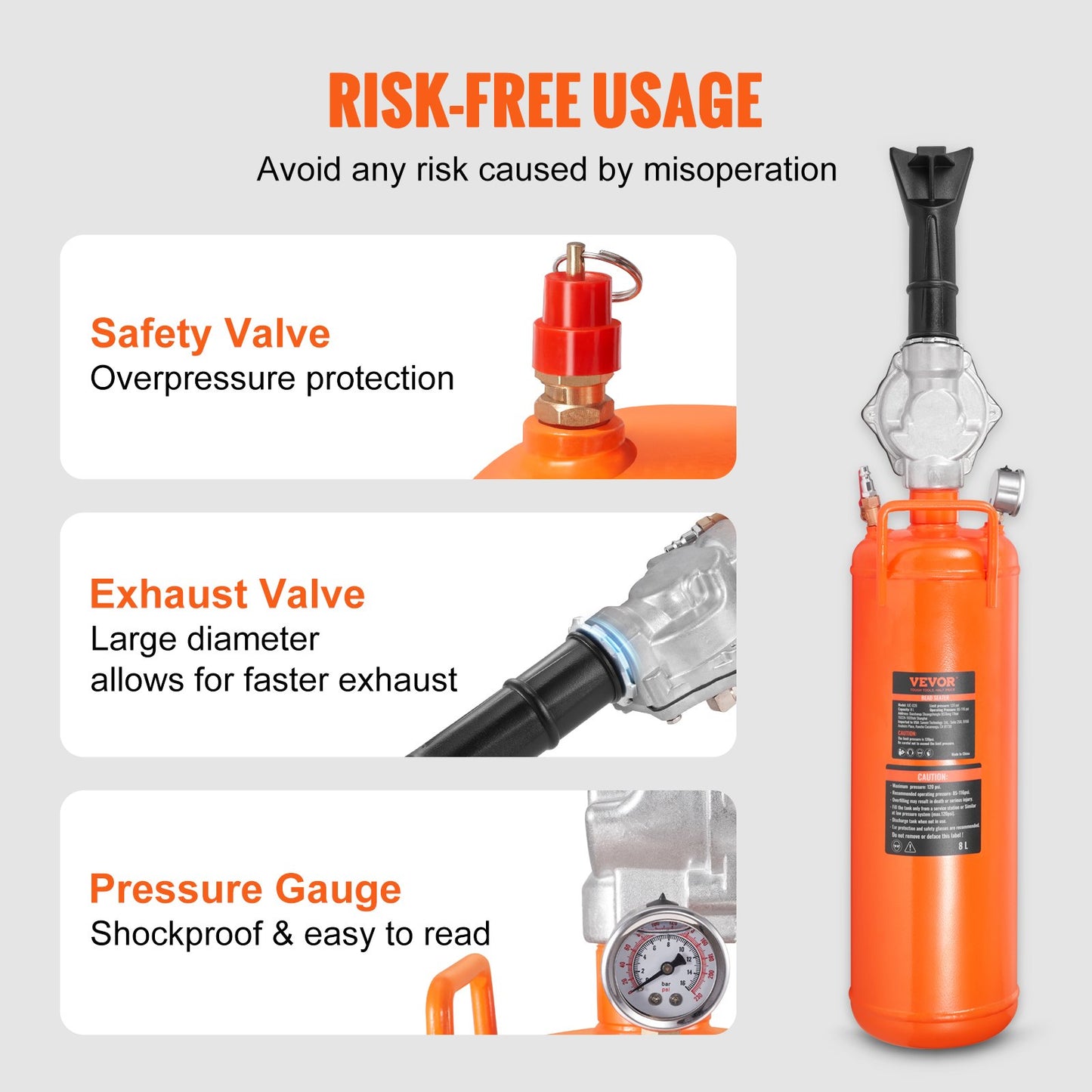 VEVOR Tire Bead Seater, 2.1 Gal/8 L Air Tire Bead Blaster, 120 PSI Handheld Bead