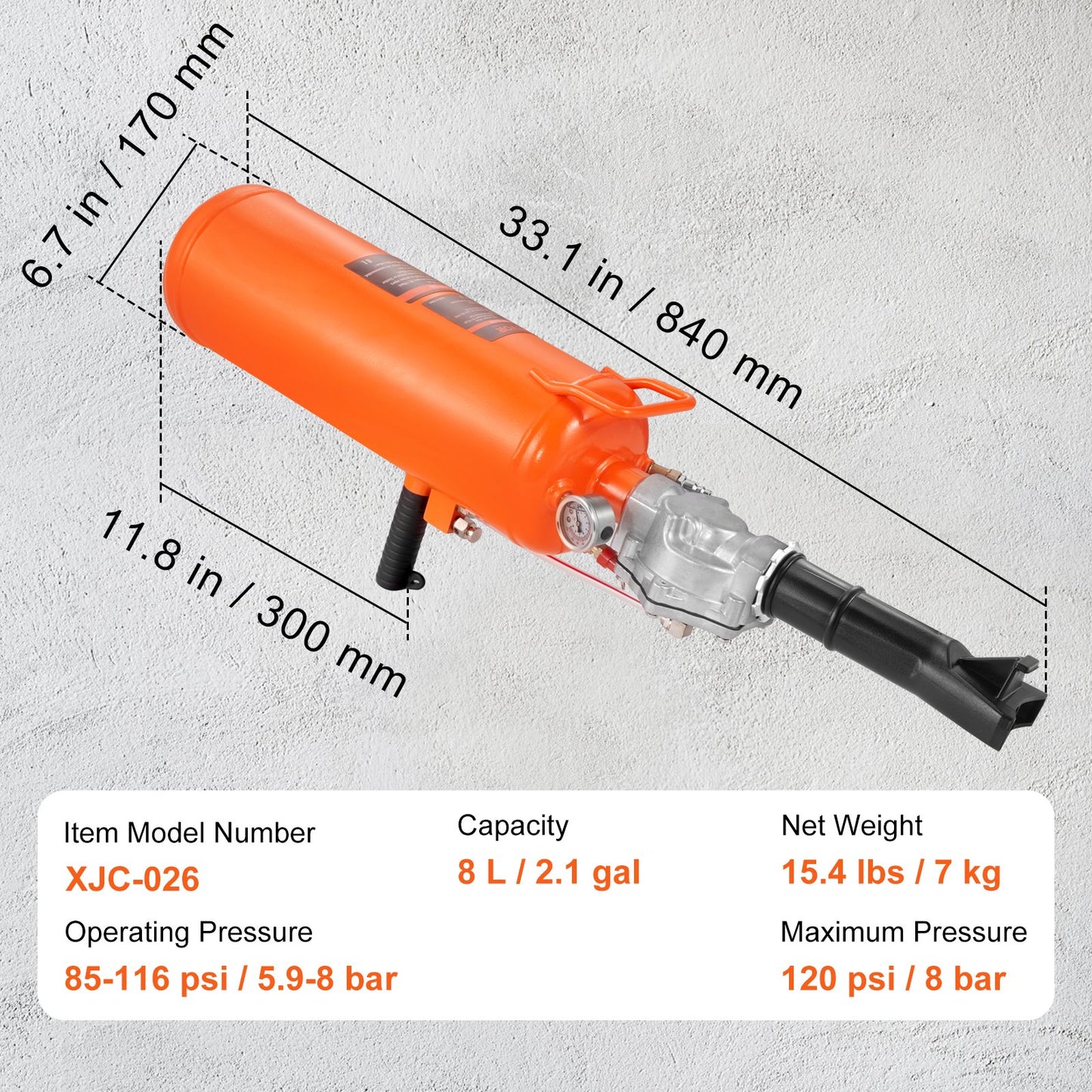 VEVOR Tire Bead Seater, 2.1 Gal/8 L Air Tire Bead Blaster, 120 PSI Handheld Bead