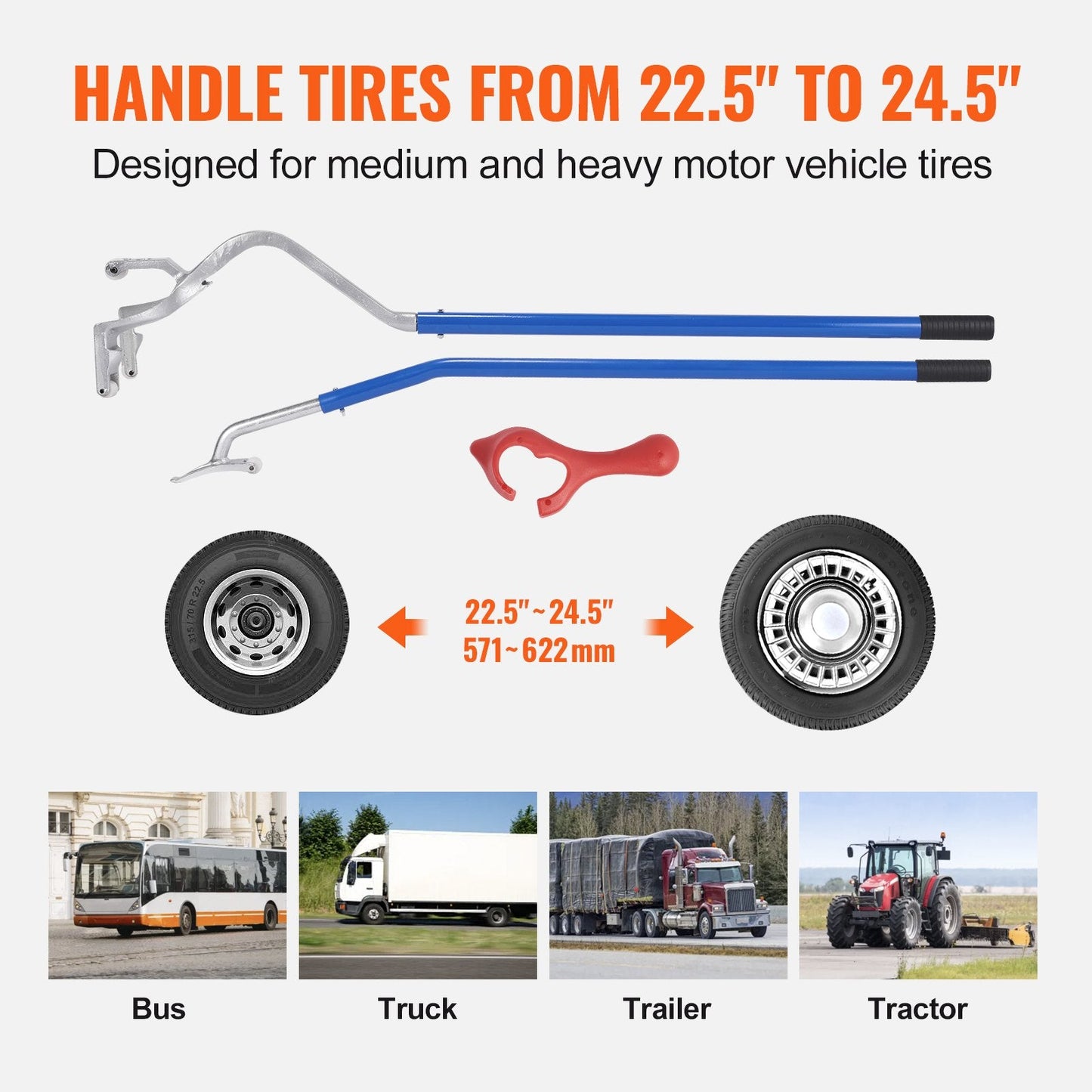 Manual Steel Tire Changer Tool with Bead Breaker, Fits 571-622 mm Tires