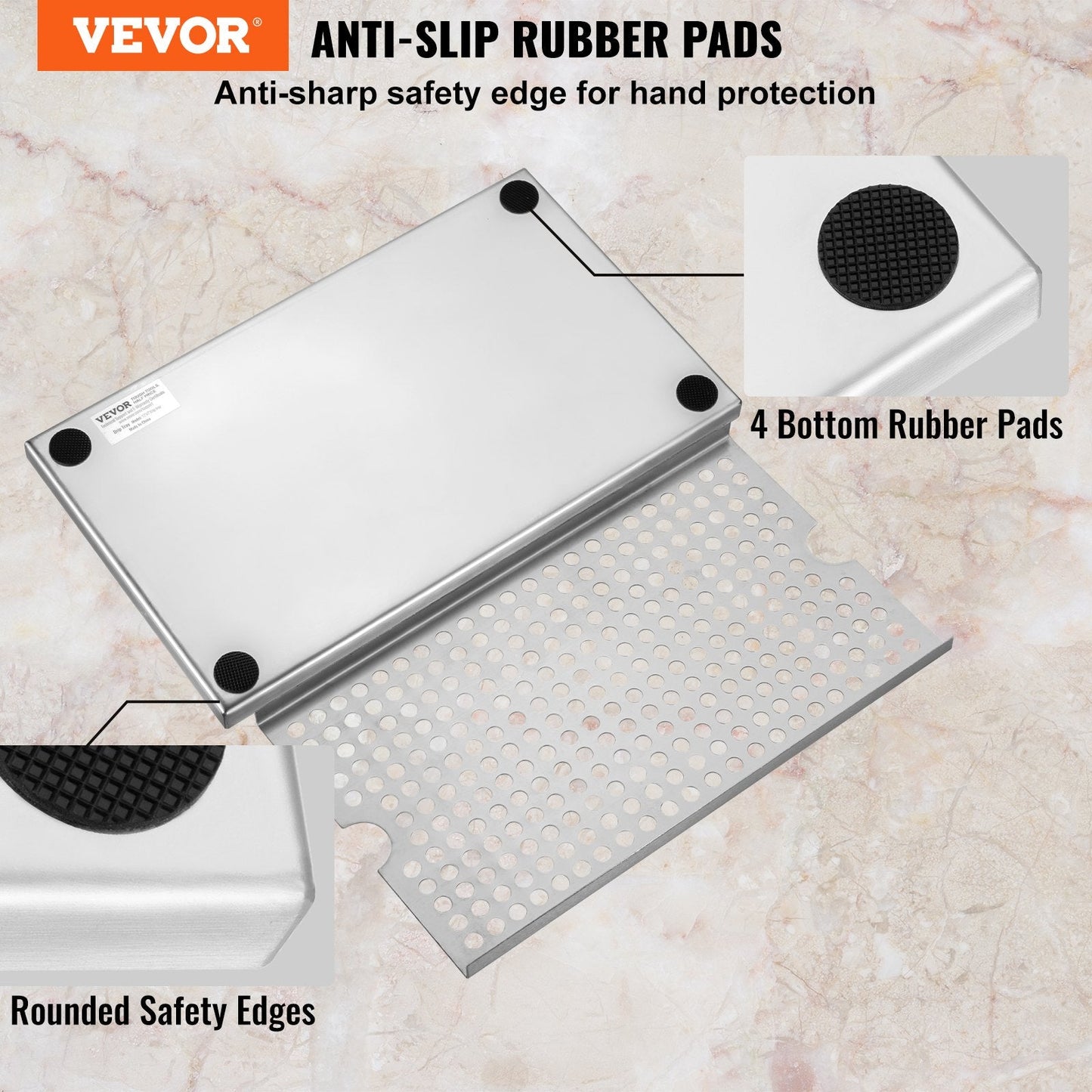 Stainless Steel Kegerator Drip Tray with Non-Slip Pads, 0.3m x 0.18m