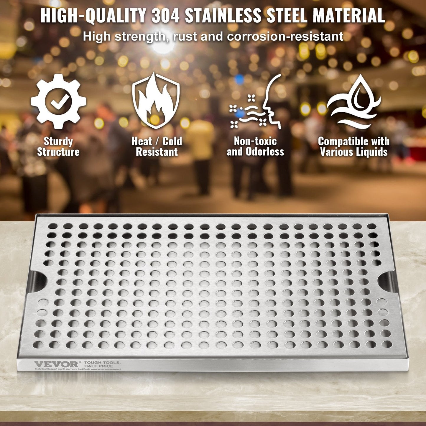 Stainless Steel Kegerator Drip Tray with Non-Slip Pads, 0.3m x 0.18m