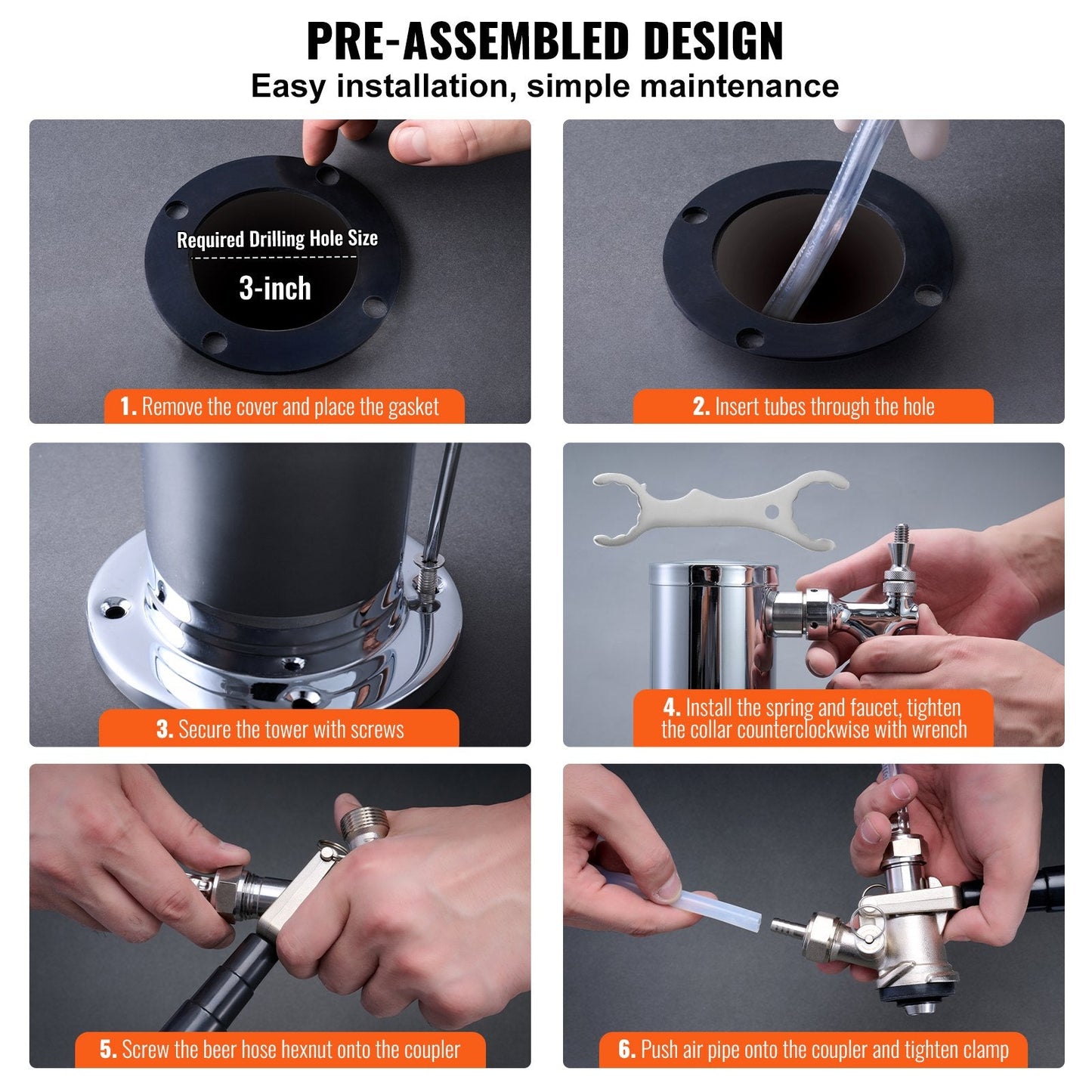 Stainless Steel Single Tap Beer Tower Dispenser with Dual Gauge Regulator