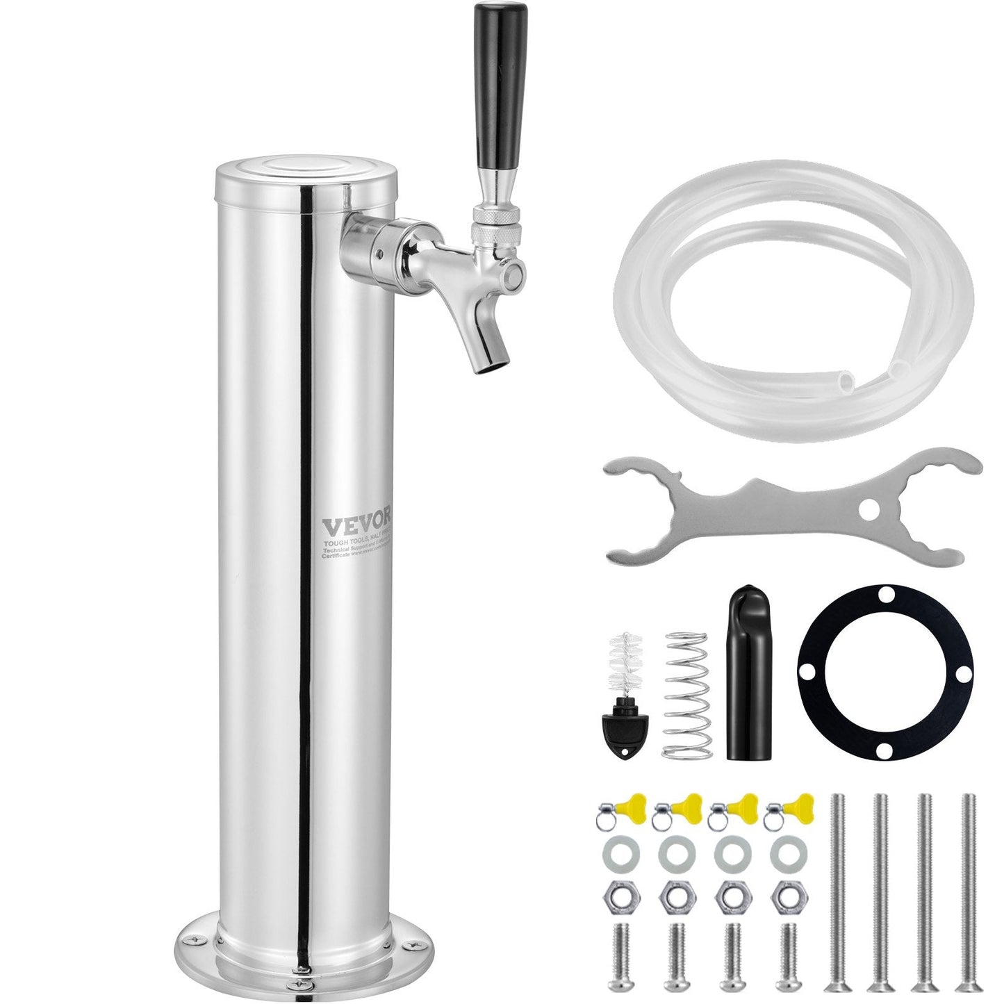 Stainless Steel Single Tap Beer Tower Dispenser with Dual Gauge Regulator