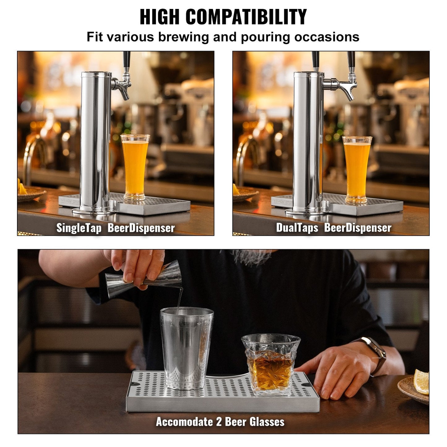 Stainless Steel Beer Drip Tray with Non-Slip Pads - Easy Clean, Quick Drainage
