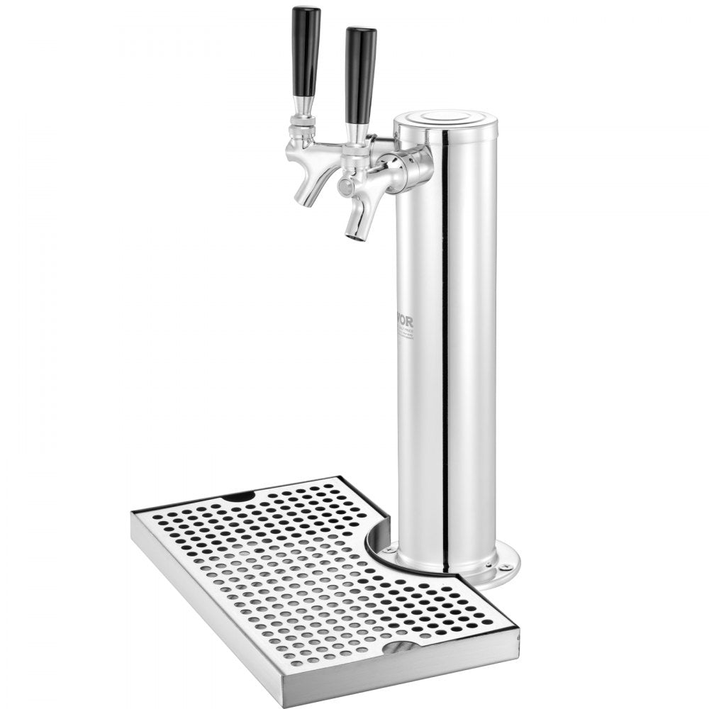 Kegerator Tower Kit, Dual Taps Beer Conversion Kit, Stainless Steel Keg Beer Tower Dispenser with Dual Gauge W21.8 Regulator & A-System Keg Coupler, Beer Drip Tray for Party Home