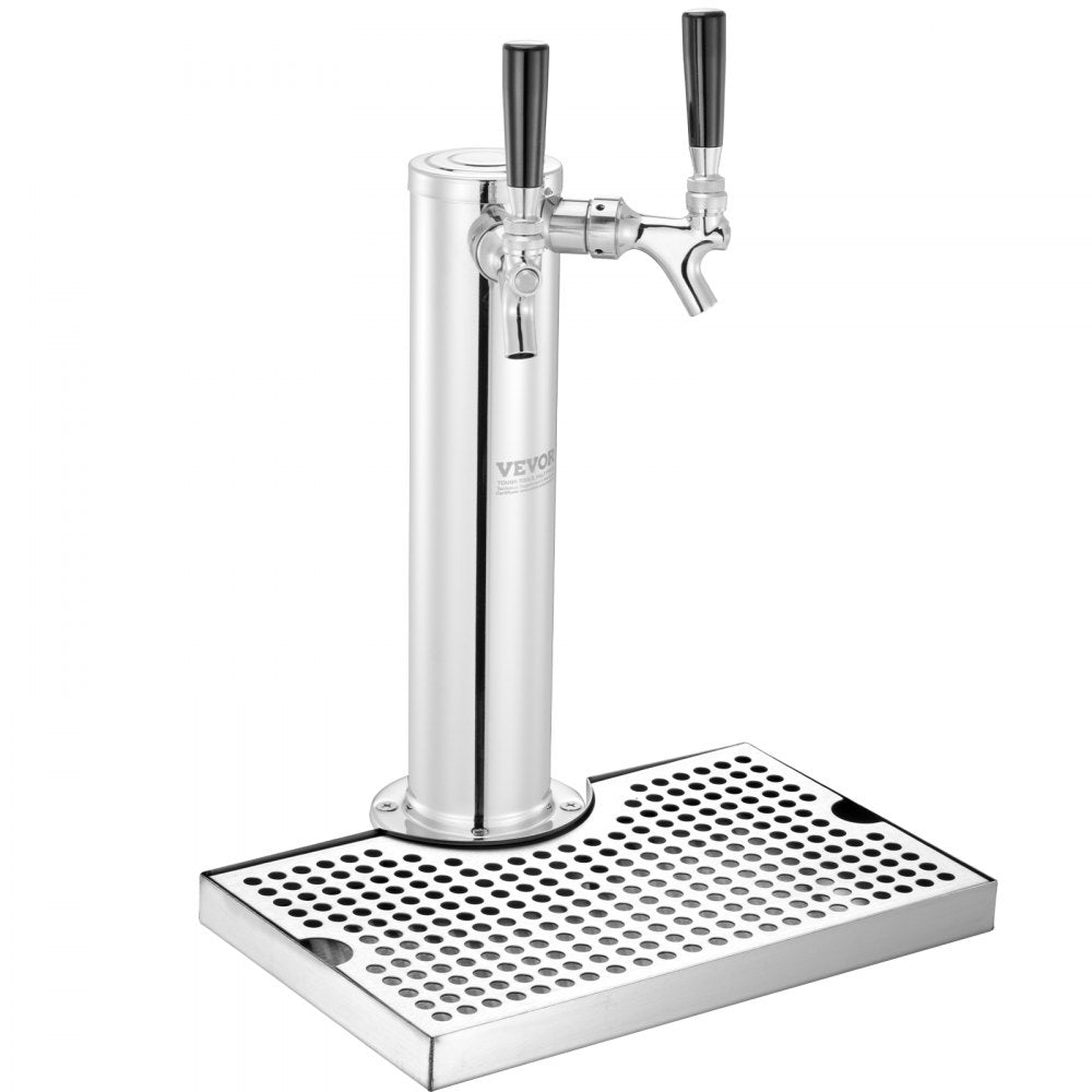 Kegerator Tower Kit, Dual Taps Beer Conversion Kit, Stainless Steel Keg Beer Tower Dispenser with Dual Gauge W21.8 Regulator & A-System Keg Coupler, Beer Drip Tray for Party Home