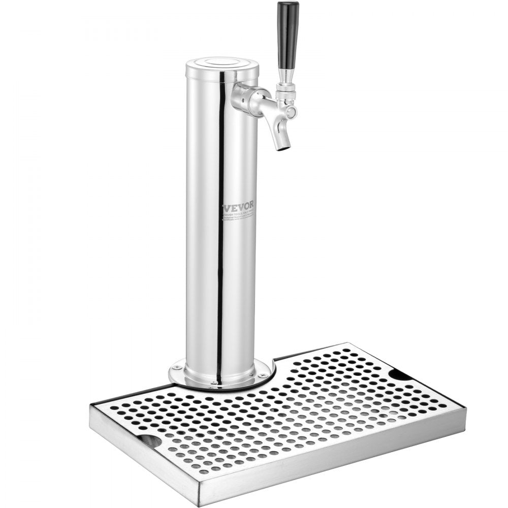 Kegerator Tower Kit, Single Tap Beer Conversion Kit, Stainless Steel Keg Beer Tower Dispenser with Dual Gauge W21.8 Regulator & A-System Keg Coupler, Beer Drip Tray for Party Home