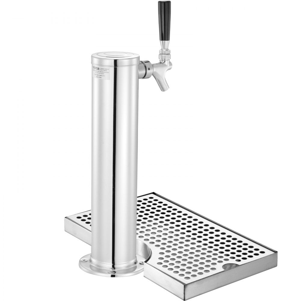 Kegerator Tower Kit, Single Tap Beer Conversion Kit, Stainless Steel Keg Beer Tower Dispenser with Dual Gauge W21.8 Regulator & A-System Keg Coupler, Beer Drip Tray for Party Home