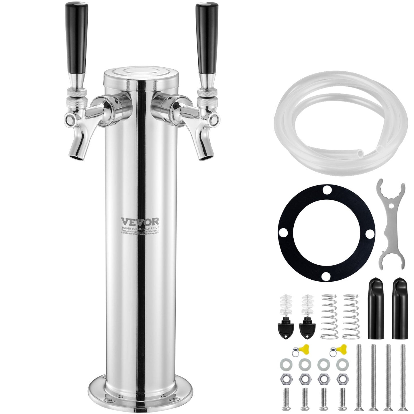 Dual Tap Stainless Steel Beer Dispenser Tower, 0.43m, for Kegerator & Countertop