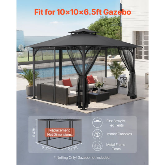 VEVOR Replacement Mesh Gazebo Netting Screen for 10x10x 6.5 ft Patio, Net Only