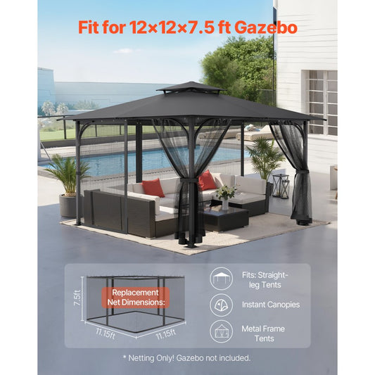 VEVOR Replacement Mesh Gazebo Netting Screen for 12x12x7.5 ft Patio, Net Only