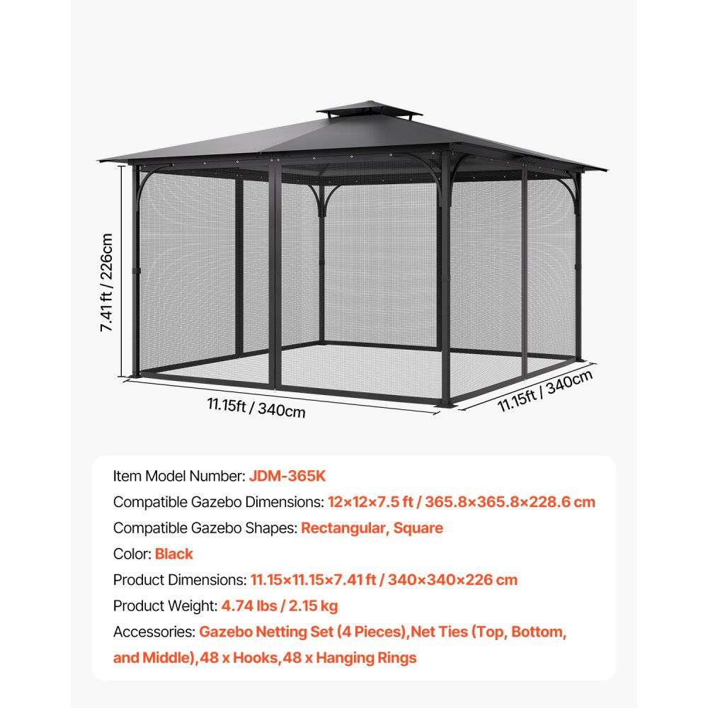 VEVOR Replacement Mesh Gazebo Netting Screen for 12x12x7.5 ft Patio, Net Only