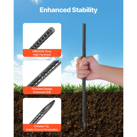 406.4 mm 16 Pack Rebar Stakes Heavy Duty Straight Galvanized Ground Anchors