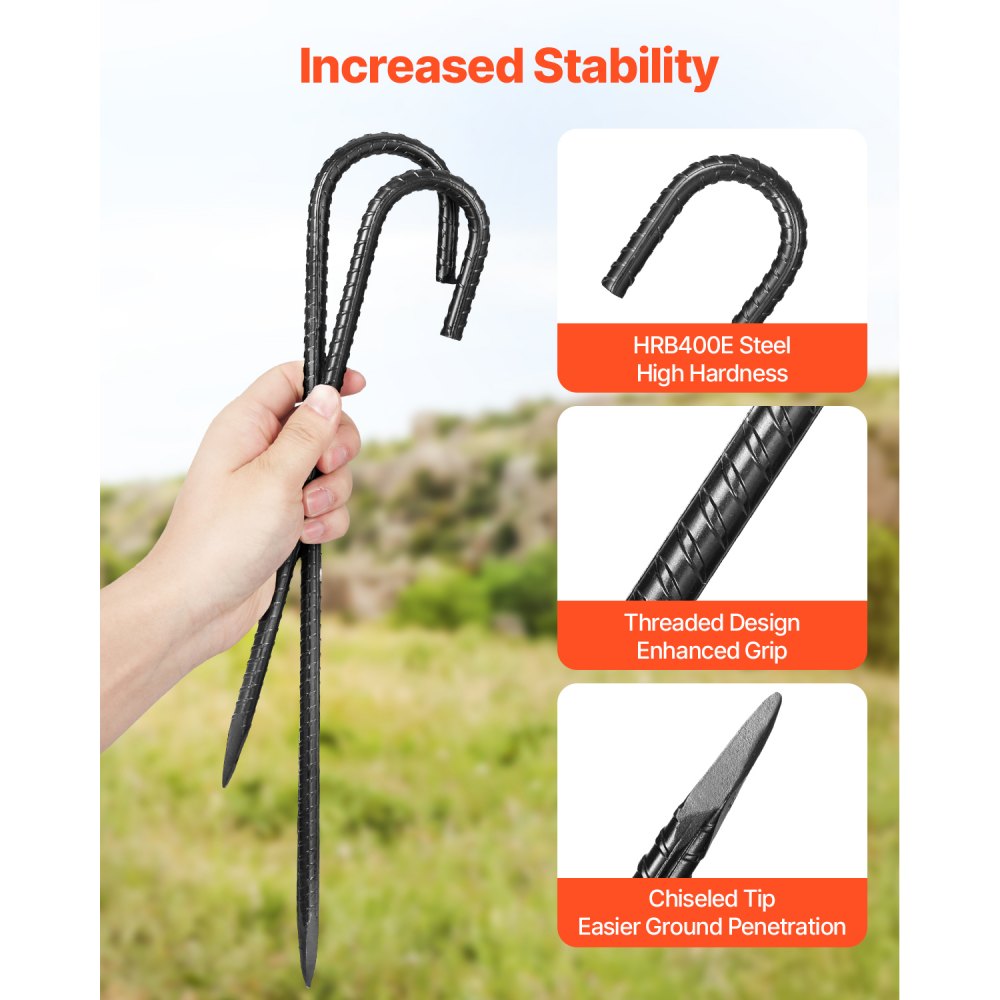 304.8 mm 16 Pack Rebar Stakes Heavy Duty J Hook Galvanized Ground Anchors