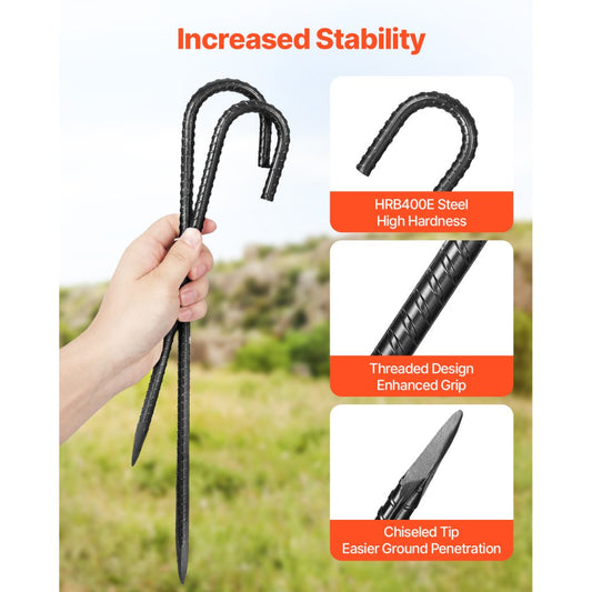 304.8 mm 16 Pack Rebar Stakes Heavy Duty J Hook Galvanized Ground Anchors