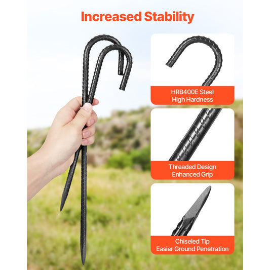406.4 mm 16 Pack Rebar Stakes Heavy Duty J Hook Galvanized Ground Anchors