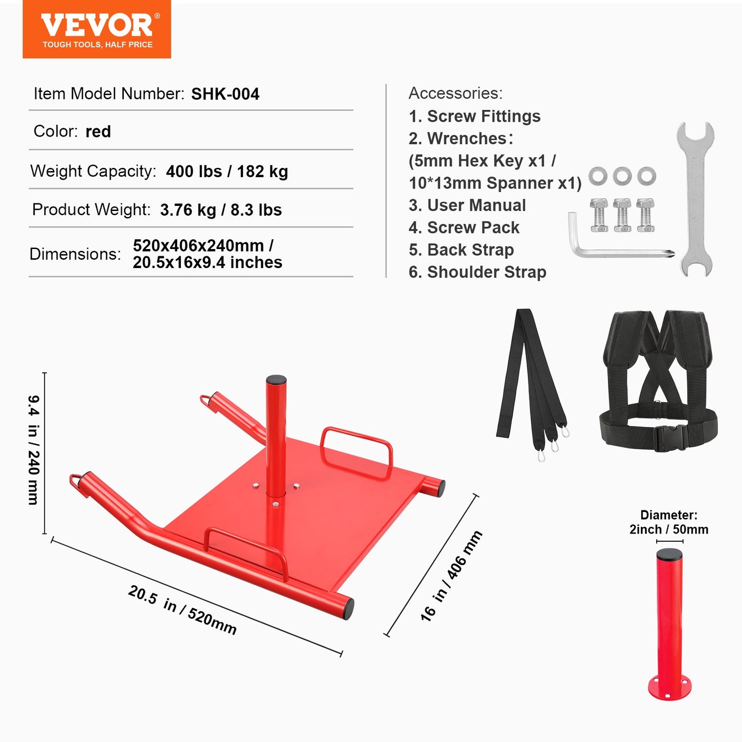 VEVOR Weight Training Pull Sled, Fitness Strength Speed Training Sled, Steel Power