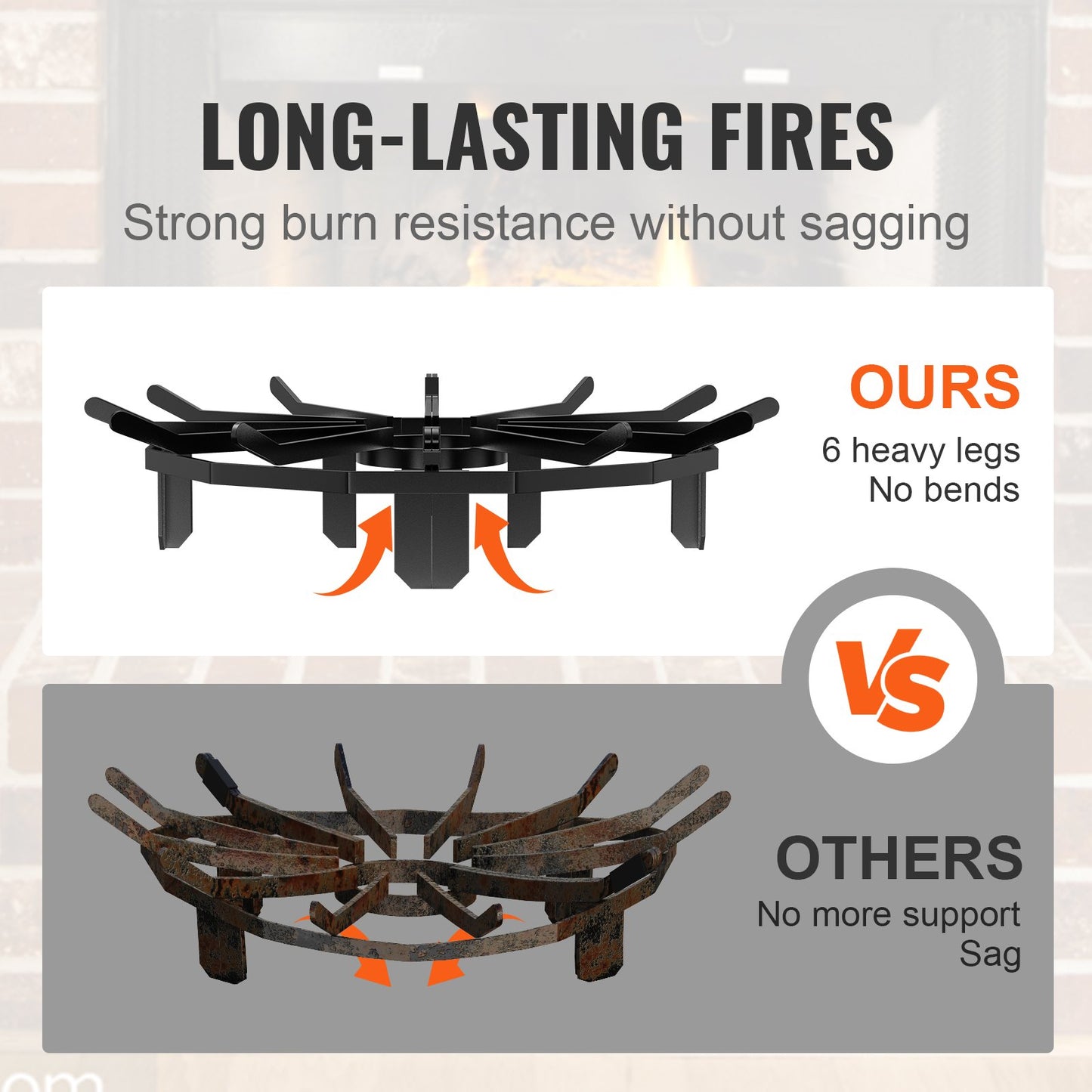 VEVOR Log Grate, 27 inch Heavy Duty Wheel Fire Grate with 6 Support Legs, Solid