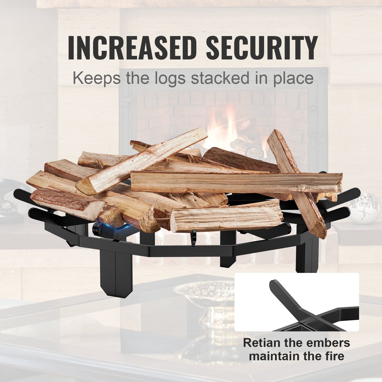 VEVOR Log Grate, 27 inch Heavy Duty Wheel Fire Grate with 6 Support Legs, Solid