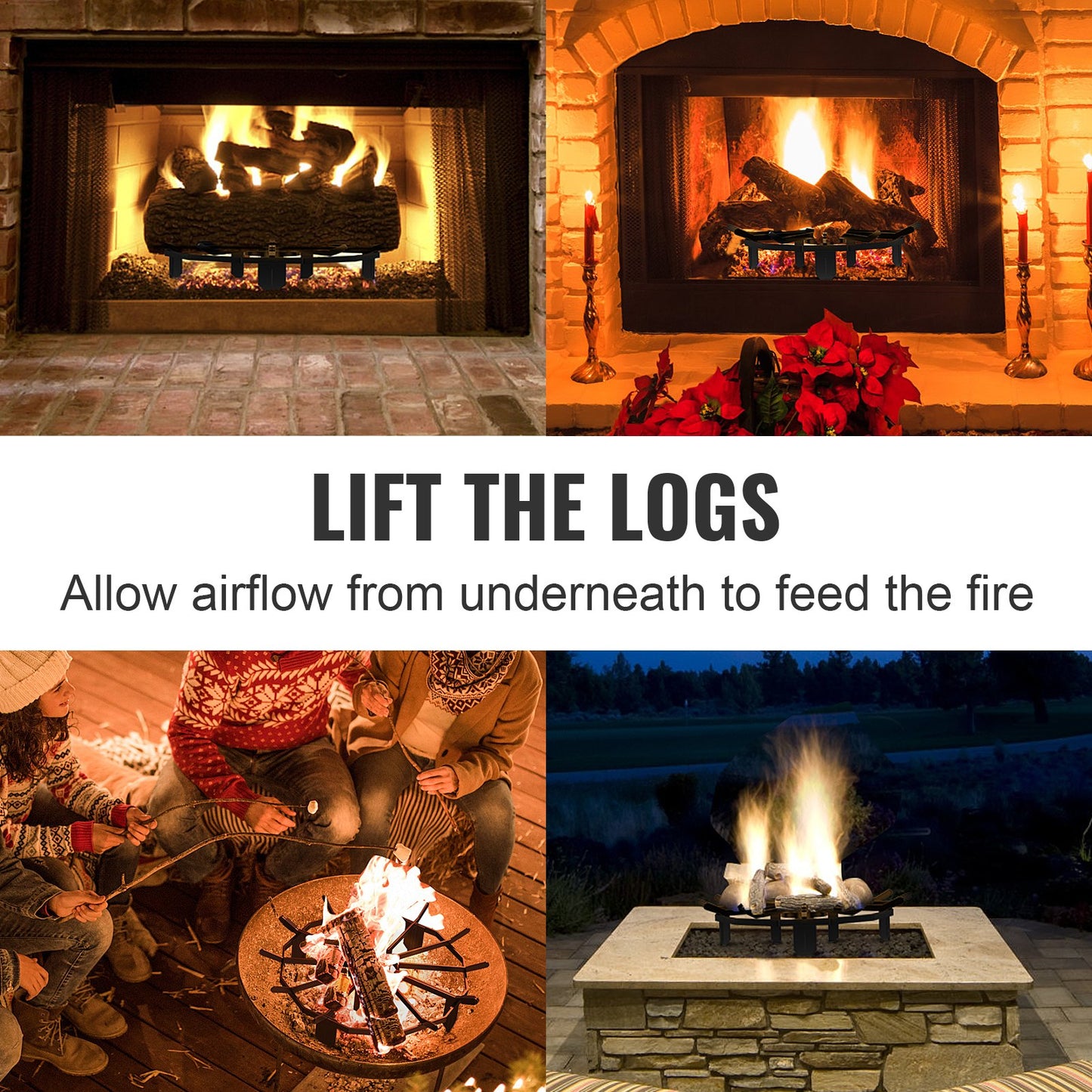 VEVOR Log Grate, 27 inch Heavy Duty Wheel Fire Grate with 6 Support Legs, Solid