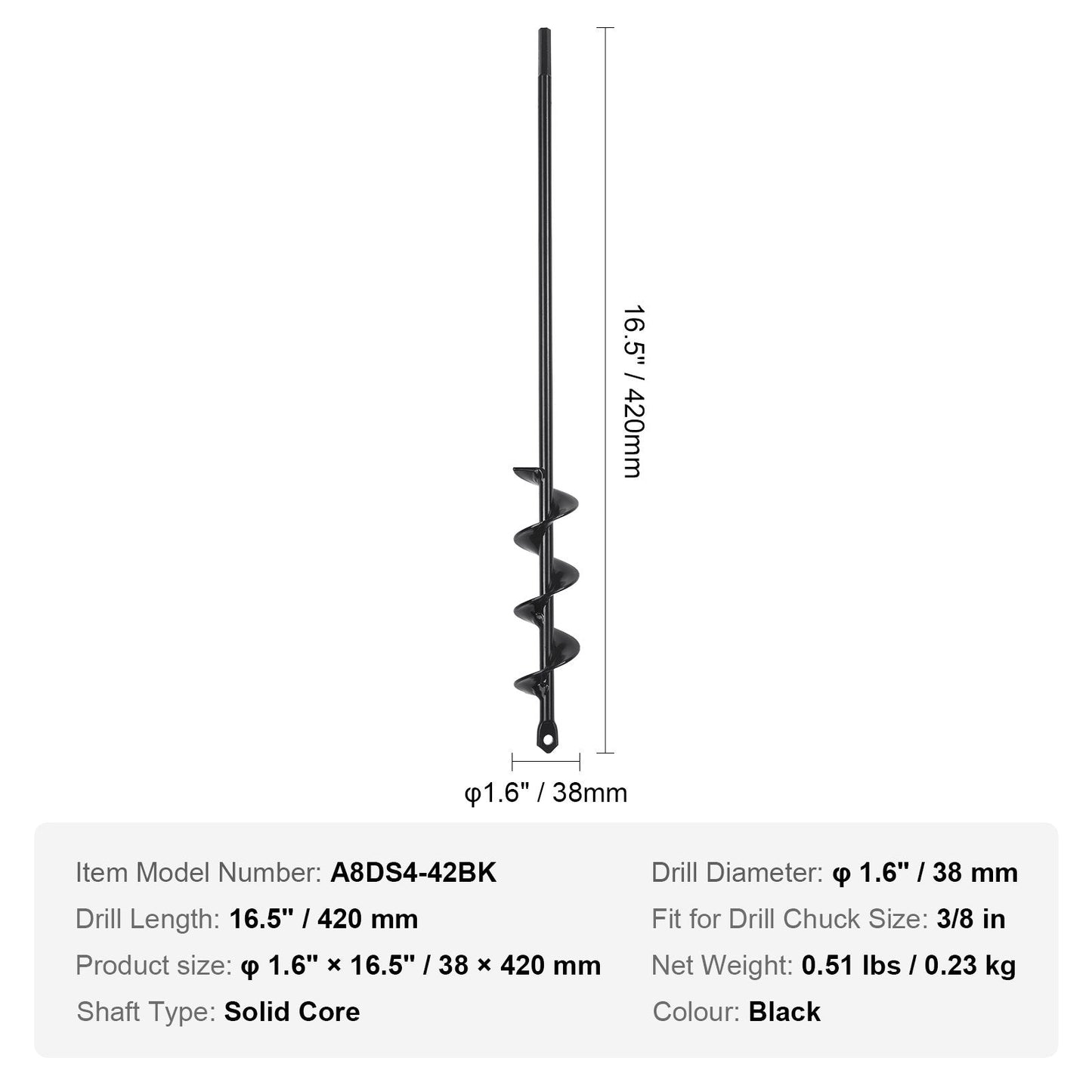 Heavy-Duty 0.04 x 0.42 Meter Garden Auger Drill Bit for Planting
