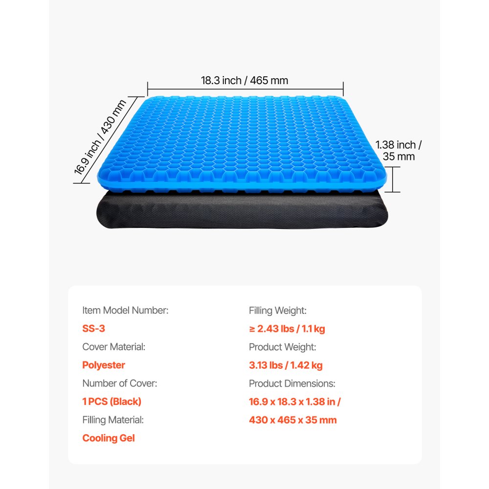 VEVOR Seat Cushion Cooling Gel Seat Chair Cushion for Hips Back Pressure Relief