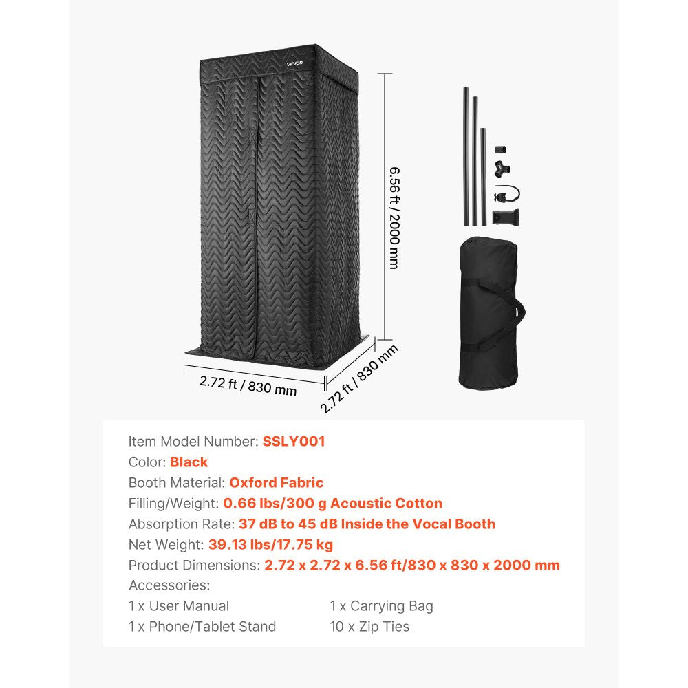 200 cm Portable Vocal Booth Recording Booth with Travel Bag for Podcasts